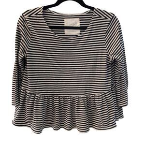 We The Free Free People Women’s Striped Peplum Long Sleeve Top Black Gray S